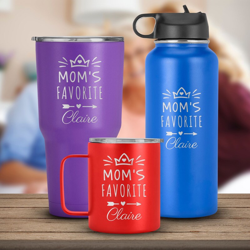 Mom's Favorite Crown Design Name Engraved Tumbler, Gift for Mom from Daughter , Son, Mother Day, Birthday Present, Mom Travel Mug